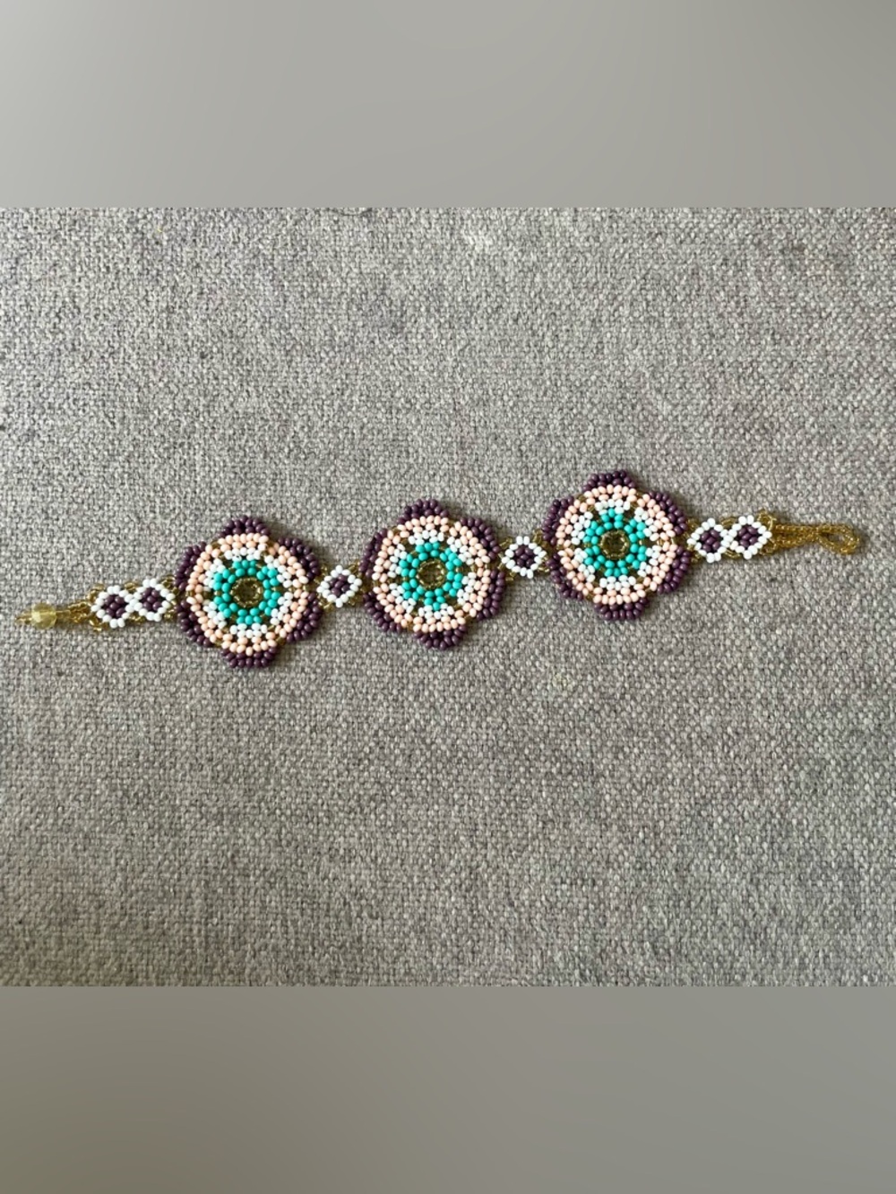 Handcrafted Turquoise & Purple Beaded Bracelet Boho Floral Handmade Bracelet